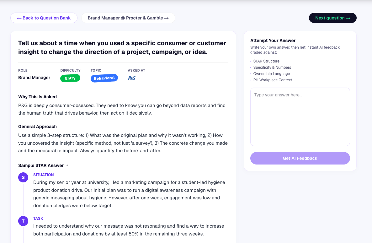 Practice the real questions Practice the real questions: Work through them with full STAR-format sample answers and Philippine-specific context on each one.